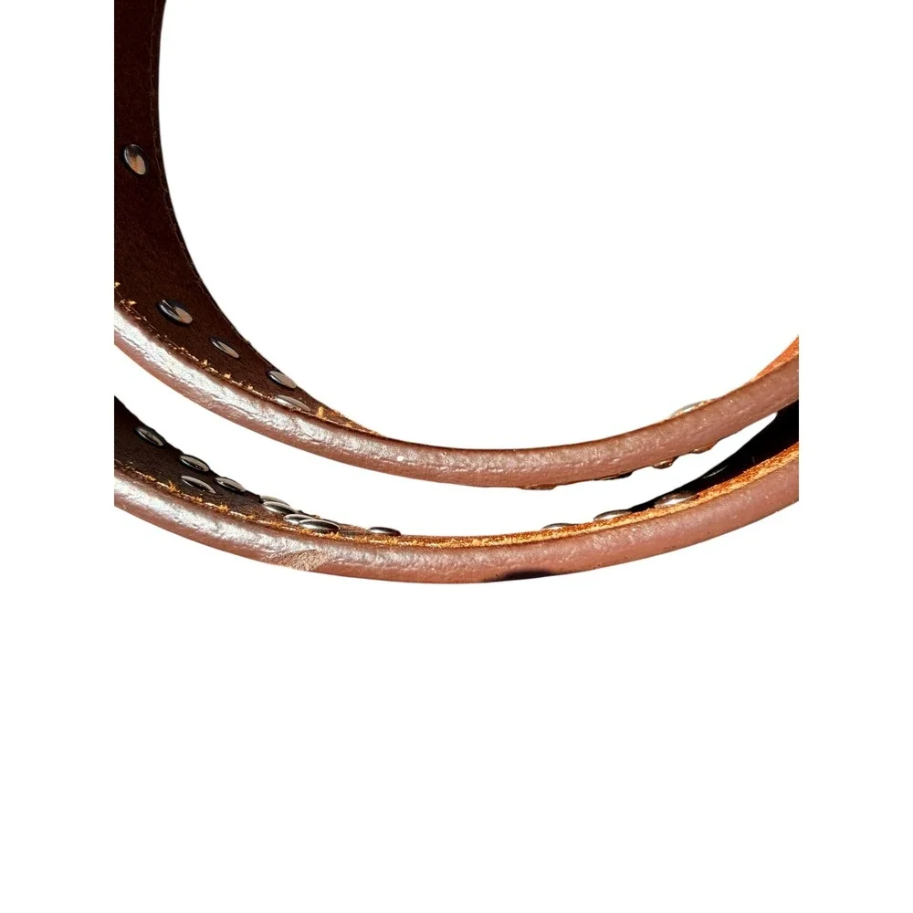 Womens‎ Floral Tooled Leather Western Belt Brown Rhinestone embossed L